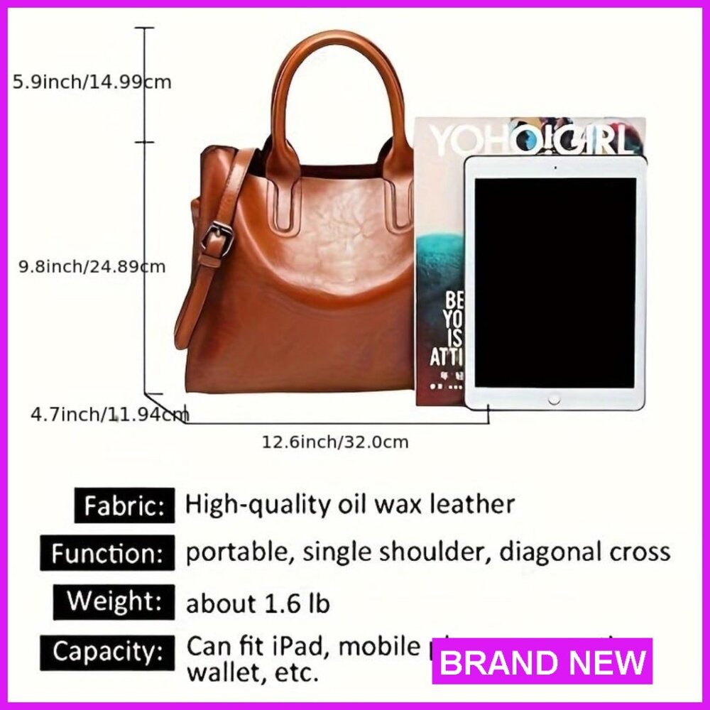Faux Leather Hobo Satchel Tote Bag Adjustable Strap Work Chic Minimal - Picture 4 of 7
